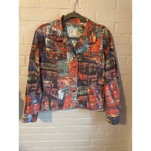 Chico's Denim Jacket, Size 1, RN 79984, Tokyo City, Japanese Print by Gaultier